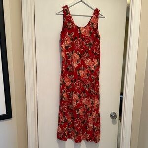 Express Vintage Floral Red Sleeveless Dress